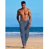 image:imageCOOFANDY Mens Linen Harem Drawstring Pants Casual Elastic Waist Lightweight Trouser Hippie Summer Beach Yoga PantsDark Blue