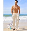 image:imageCOOFANDY Mens Linen Harem Drawstring Pants Casual Elastic Waist Lightweight Trouser Hippie Summer Beach Yoga PantsKhaki