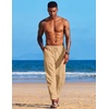 image:imageCOOFANDY Mens Linen Harem Drawstring Pants Casual Elastic Waist Lightweight Trouser Hippie Summer Beach Yoga PantsLight Tan