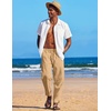 image:imageCOOFANDY Mens Linen Harem Drawstring Pants Casual Elastic Waist Lightweight Trouser Hippie Summer Beach Yoga PantsLight Tan