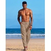 image:imageCOOFANDY Mens Linen Harem Drawstring Pants Casual Elastic Waist Lightweight Trouser Hippie Summer Beach Yoga PantsLinen Khaki