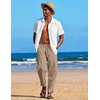 image:imageCOOFANDY Mens Linen Harem Drawstring Pants Casual Elastic Waist Lightweight Trouser Hippie Summer Beach Yoga PantsLinen Khaki