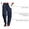 image:imageCOOFANDY Mens Linen Harem Drawstring Pants Casual Elastic Waist Lightweight Trouser Hippie Summer Beach Yoga PantsNavy Blue