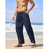 image:imageCOOFANDY Mens Linen Harem Drawstring Pants Casual Elastic Waist Lightweight Trouser Hippie Summer Beach Yoga PantsNavy Blue