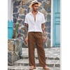 image:imageCOOFANDY Mens Linen Pant Elastic Waist Linen Pants Drawstring Summer Beach PantA Brown