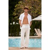 image:imageCOOFANDY Mens Linen Pant Elastic Waist Linen Pants Drawstring Summer Beach PantA Linen Khaki