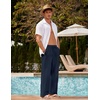 image:imageCOOFANDY Mens Linen Pant Elastic Waist Linen Pants Drawstring Summer Beach PantA Navy Blue