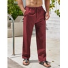 image:imageCOOFANDY Mens Linen Pants Casual Beach Summer Pant Elastic Waist Drawstring Lightweight TrousersWine Red