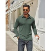 image:imageCOOFANDY Mens Long Sleeve Polo Shirts Classic Casual Button Polo Tee Lightweight Collared Golf ShirtDark Army Green
