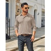 image:imageCOOFANDY Mens Long Sleeve Polo Shirts Classic Casual Button Polo Tee Lightweight Collared Golf ShirtLight Khaki