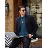 image:imageCOOFANDY Mens Mock Turtleneck Ribbed Knit Pullover Sweater Casual Lightweight Slim fit Dress Sweater TeeBlue