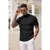 image:imageCOOFANDY Mens Mock Turtleneck Sweater Short Sleeve Casual Basic Tops Ribbed Knit Pullover Solid TeeAll Black