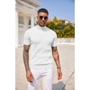 image:imageCOOFANDY Mens Mock Turtleneck Sweater Short Sleeve Casual Basic Tops Ribbed Knit Pullover Solid TeeAll White