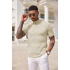 image:imageCOOFANDY Mens Mock Turtleneck Sweater Short Sleeve Casual Basic Tops Ribbed Knit Pullover Solid TeeApricot