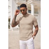 image:imageCOOFANDY Mens Mock Turtleneck Sweater Short Sleeve Casual Basic Tops Ribbed Knit Pullover Solid TeeBeige