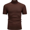 image:imageCOOFANDY Mens Mock Turtleneck Sweater Short Sleeve Casual Basic Tops Ribbed Knit Pullover Solid TeeBrown