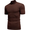 image:imageCOOFANDY Mens Mock Turtleneck Sweater Short Sleeve Casual Basic Tops Ribbed Knit Pullover Solid TeeBrown