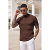 image:imageCOOFANDY Mens Mock Turtleneck Sweater Short Sleeve Casual Basic Tops Ribbed Knit Pullover Solid TeeBrown