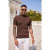 image:imageCOOFANDY Mens Mock Turtleneck Sweater Short Sleeve Casual Basic Tops Ribbed Knit Pullover Solid TeeBrown