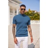 image:imageCOOFANDY Mens Mock Turtleneck Sweater Short Sleeve Casual Basic Tops Ribbed Knit Pullover Solid TeeDark Blue