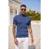 image:imageCOOFANDY Mens Mock Turtleneck Sweater Short Sleeve Casual Basic Tops Ribbed Knit Pullover Solid TeeGrey Blue