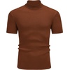 image:imageCOOFANDY Mens Mock Turtleneck Sweater Short Sleeve Casual Basic Tops Ribbed Knit Pullover Solid TeeLight Brown