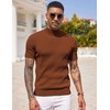 image:imageCOOFANDY Mens Mock Turtleneck Sweater Short Sleeve Casual Basic Tops Ribbed Knit Pullover Solid TeeLight Brown