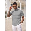 image:imageCOOFANDY Mens Mock Turtleneck Sweater Short Sleeve Casual Basic Tops Ribbed Knit Pullover Solid TeeLight Grey