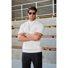 image:imageCOOFANDY Mens Mock Turtleneck Sweater Short Sleeve Casual Basic Tops Ribbed Knit Pullover Solid TeePat2 Striped White