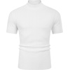 image:imageCOOFANDY Mens Mock Turtleneck Sweater Short Sleeve Casual Basic Tops Ribbed Knit Pullover Solid TeePat2 Striped White