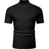 image:imageCOOFANDY Mens Mock Turtleneck Sweater Short Sleeve Casual Basic Tops Ribbed Knit Pullover Solid TeePat3 Striped Black