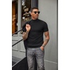 image:imageCOOFANDY Mens Mock Turtleneck Sweater Short Sleeve Casual Basic Tops Ribbed Knit Pullover Solid TeePat3 Striped Black