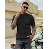 image:imageCOOFANDY Mens Mock Turtleneck Sweater Short Sleeve Casual Basic Tops Ribbed Knit Pullover Solid TeePat4 Black Striped