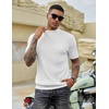 image:imageCOOFANDY Mens Mock Turtleneck Sweater Short Sleeve Casual Basic Tops Ribbed Knit Pullover Solid TeePat5 White Striped