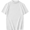 image:imageCOOFANDY Mens Mock Turtleneck Sweater Short Sleeve Casual Basic Tops Ribbed Knit Pullover Solid TeePat5 White Striped