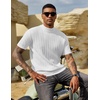 image:imageCOOFANDY Mens Mock Turtleneck Sweater Short Sleeve Casual Basic Tops Ribbed Knit Pullover Solid TeePat5 White Striped
