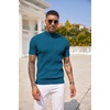 image:imageCOOFANDY Mens Mock Turtleneck Sweater Short Sleeve Casual Basic Tops Ribbed Knit Pullover Solid TeePeacock Blue