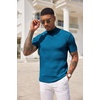 image:imageCOOFANDY Mens Mock Turtleneck Sweater Short Sleeve Casual Basic Tops Ribbed Knit Pullover Solid TeePeacock Blue