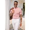 image:imageCOOFANDY Mens Mock Turtleneck Sweater Short Sleeve Casual Basic Tops Ribbed Knit Pullover Solid TeePink