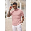 image:imageCOOFANDY Mens Mock Turtleneck Sweater Short Sleeve Casual Basic Tops Ribbed Knit Pullover Solid TeePink