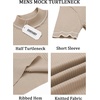 image:imageCOOFANDY Mens Mock Turtleneck Sweater Short Sleeve Casual Basic Tops Ribbed Knit Pullover Solid TeeStriped Beige
