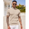 image:imageCOOFANDY Mens Mock Turtleneck Sweater Short Sleeve Casual Basic Tops Ribbed Knit Pullover Solid TeeStriped Beige