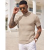 image:imageCOOFANDY Mens Mock Turtleneck Sweater Short Sleeve Casual Basic Tops Ribbed Knit Pullover Solid TeeStriped Beige