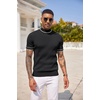 image:imageCOOFANDY Mens Mock Turtleneck Sweater Short Sleeve Casual Basic Tops Ribbed Knit Pullover Solid TeeStriped Black
