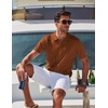 image:imageCOOFANDY Mens Polo Shirts Short Sleeve V Neck Knit Shirts for Men Casual Old Money Clothes Mens Golf ShirtLight Brown