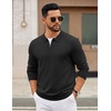image:imageCOOFANDY Mens Quarter Zip Polo Sweater Long Sleeve Knit Polo Shirts Casual Lightweight Dress PulloverBlack