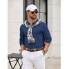 image:imageCOOFANDY Mens Quarter Zip Polo Sweater Long Sleeve Knit Polo Shirts Casual Lightweight Dress PulloverBlue