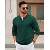 image:imageCOOFANDY Mens Quarter Zip Polo Sweater Long Sleeve Knit Polo Shirts Casual Lightweight Dress PulloverGreen