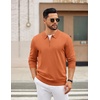 image:imageCOOFANDY Mens Quarter Zip Polo Sweater Long Sleeve Knit Polo Shirts Casual Lightweight Dress PulloverLight Brown