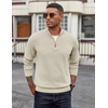 image:imageCOOFANDY Mens Quarter Zip Pullover Dress Slim Fit Sweater Mock Neck Sweaters Casual Long Sleeve PulloversBeige